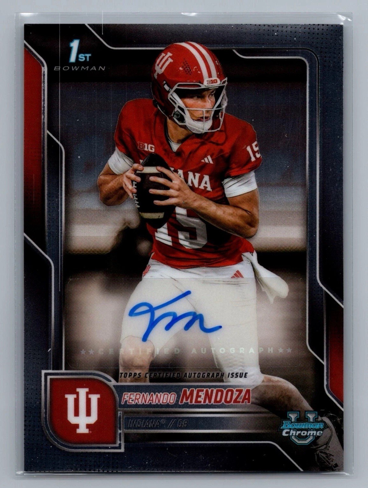 Fernando Mendoza 2025 Bowman Chrome U 1st Auto Indiana Hoosiers Heisman #1 Draft