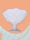 VTG WESTMORELAND White Milk Glass QUILT Floral Pattern Fan Vase 7" Tall EUC