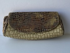 VTG Inge Christopher Vintage Evening Bag Beaded Gold Metallic Croc Clutch Strap