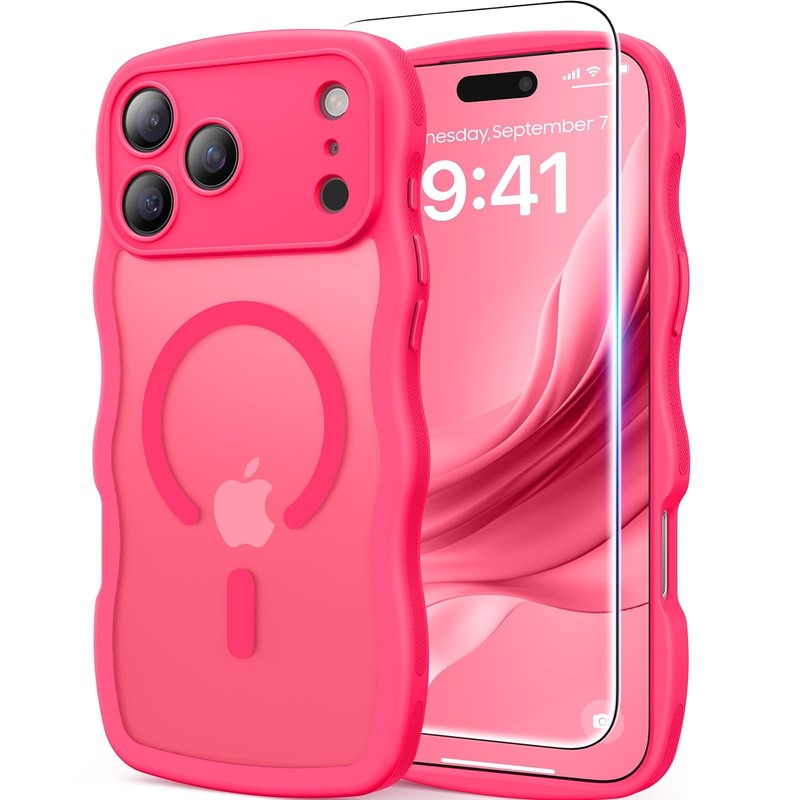 DOMAVER for iPhone 17 Pro Case Wrist Strap 6.3", Hot Pink