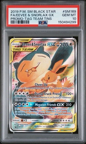 PSA 10 Eevee & Snorlax GX SM169 Pokemon Sun & Moon Tin Promo 2019