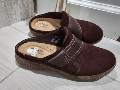 Clarks Womens Burgundy Brown Comfort Suede Clogs Size 5.5