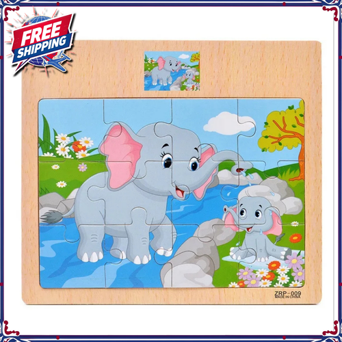 Wooden Puzzles Kids Wood Cartoon Vehicle Animals Learning Baby Education Board - Foto 13 di 22