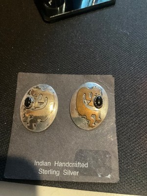 Kokopelli Gold Filled on Sterling Silver W/onyx NATIVE AMERICAN NAVAJO Earrings