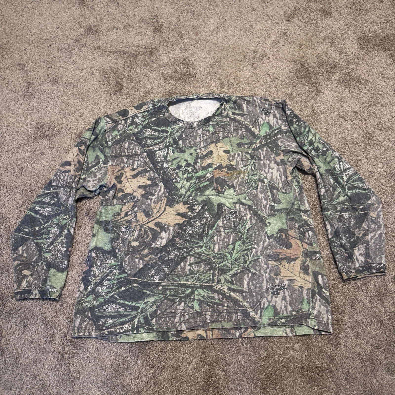 Vintage Mossy Oak Camouflage Shirt Mens Large Green Pullover Long Sleeve Outdoor
