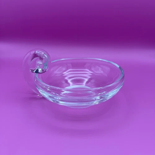 Excellent Steuben Inspired 7” Crystal Glass Snail Scroll Handle Olive Bowl