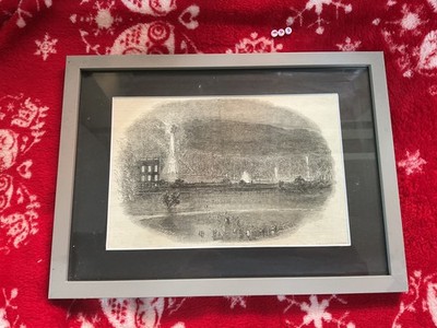 SELTENER KUNSTDRUCK VON 1843, GERAHMT, CHATSWORTH HAUSFEUERWERK ILLUMINATIONS