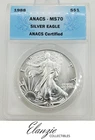 1988 American Silver Eagle ANACS MS70 Amazing Luster