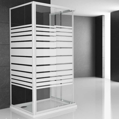 Ogomondo Box Duschkabine Ecke 3 Seiten gehärtetes Glas Siebdruck 90x90x90