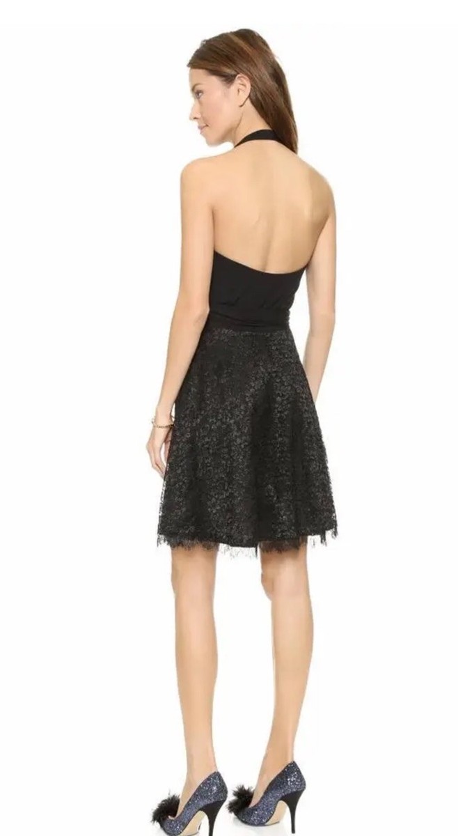 diane von furstenberg amelia halter dress DVF Diane Von Furstenberg AMELIA HALTER Lace Overlay Skirt Wrap Dress Black  $498