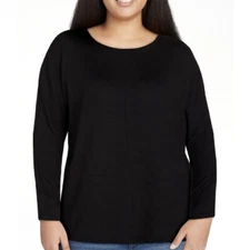 Time and Tru Women’s Hacci Knit Black Tunic Top Long Sleeves Size XL Center Seam