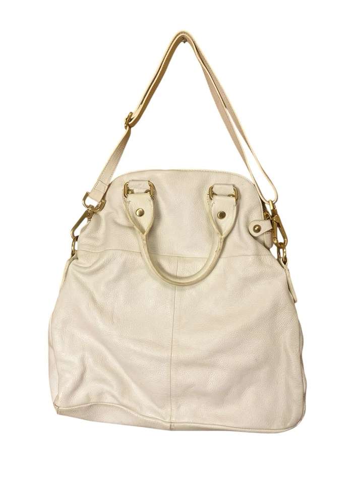 Cartera Emma Fox Cuero Guijarro Blanco Acentos Dorados Amarillo Floral Interior Tela Foto 2 de 4