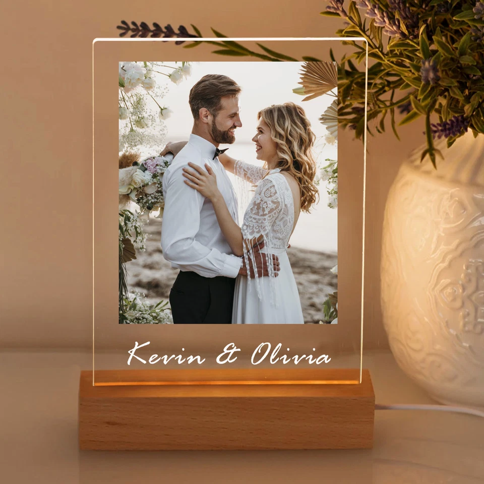 HOWSON LONDON Personalised Acrylic Photo Plaque LED Night Gift for Her Him Wedding Anniversary