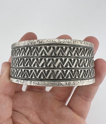 Vtg Stewart Billie Navajo Tufa Cast Sterling Silver Woven Cuff