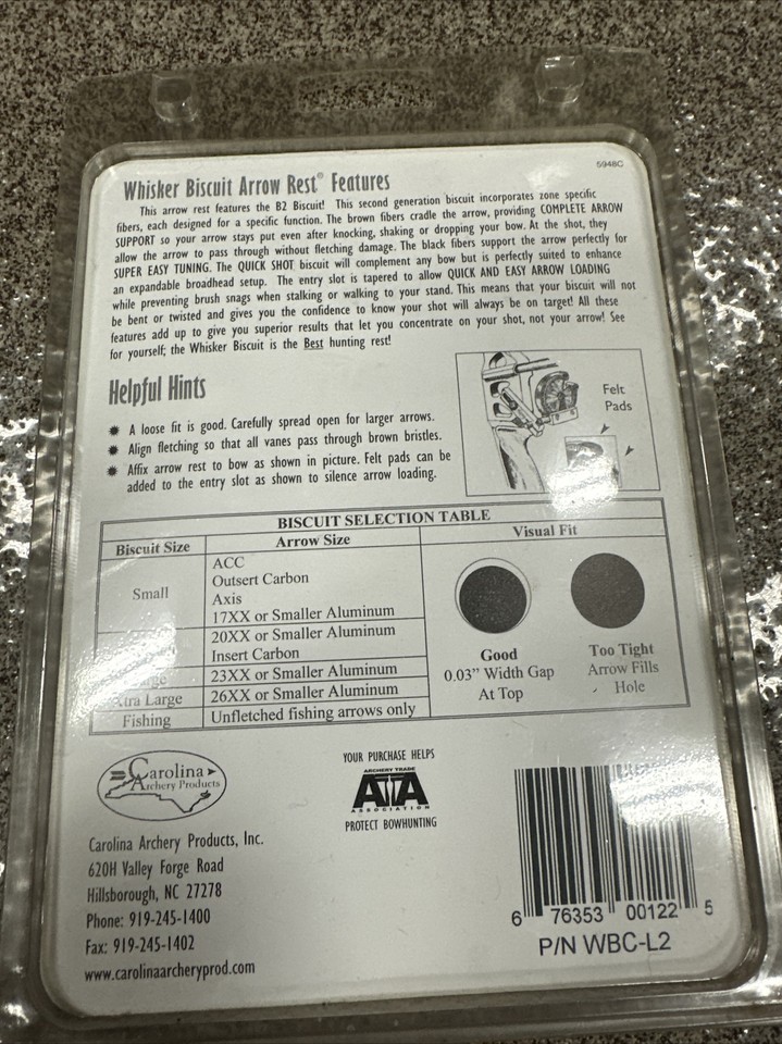 Carolina Whisker Biscuit QS Camo – Repose-flèche à Brosse Pour Arc à Poulies, Droitier, Neuf