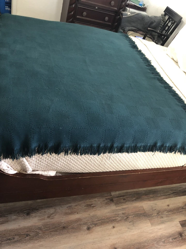 复古皇冠工艺品 100% 棉编织钻石毯绿色条纹 50x74 — 第 2/4 张图片