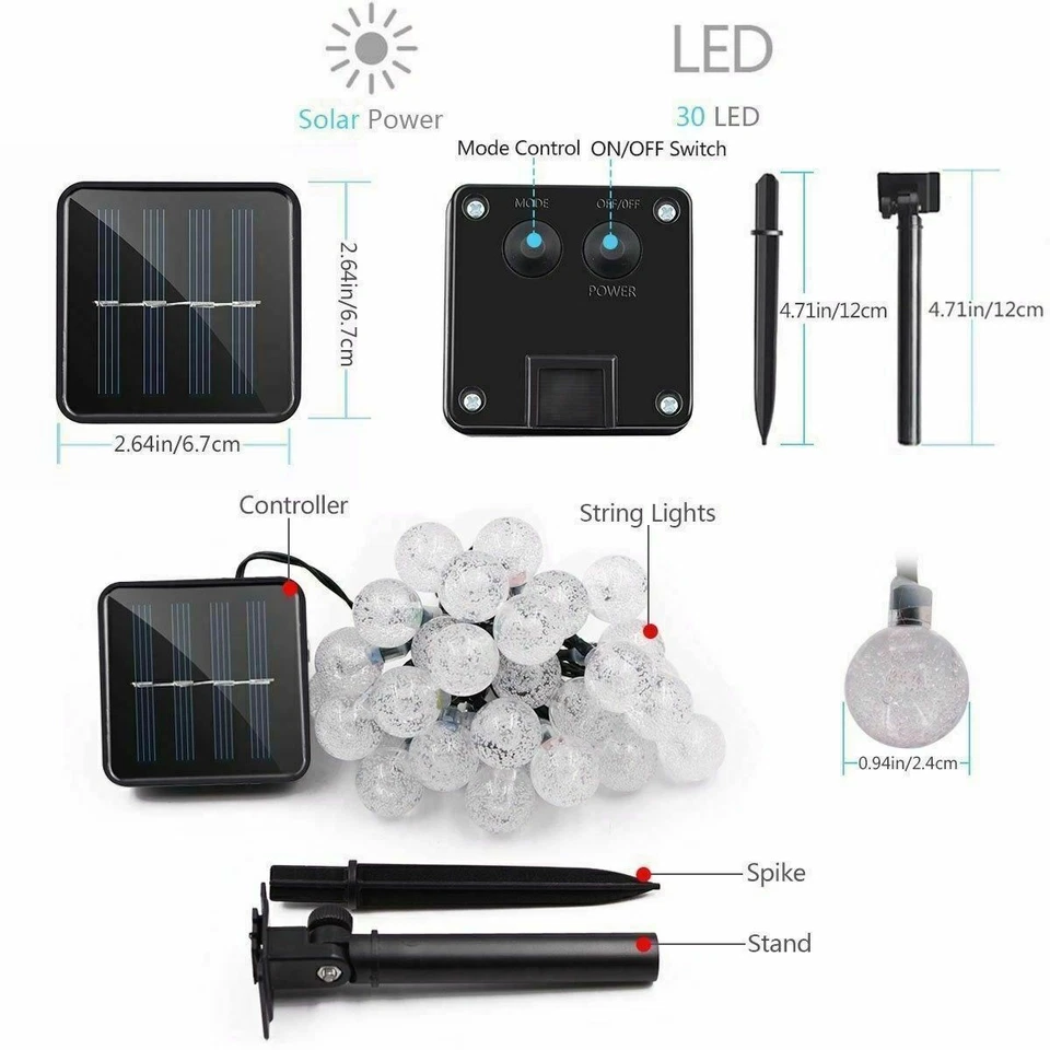 Cadena de luces LED solares exterior jardín patio decoración lámpara impermeable luz de hadas Foto 2 de 4