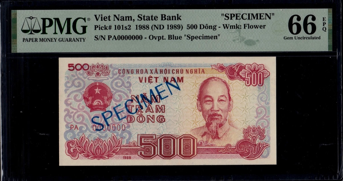 Uncirculated Vietnamese Paper Money Specimens 500 ₫ Denomination