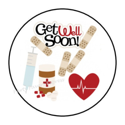 2cm 32xAufkleber Sticker Decal bunt Brief Post Get Well Soon bunt Rund R2984