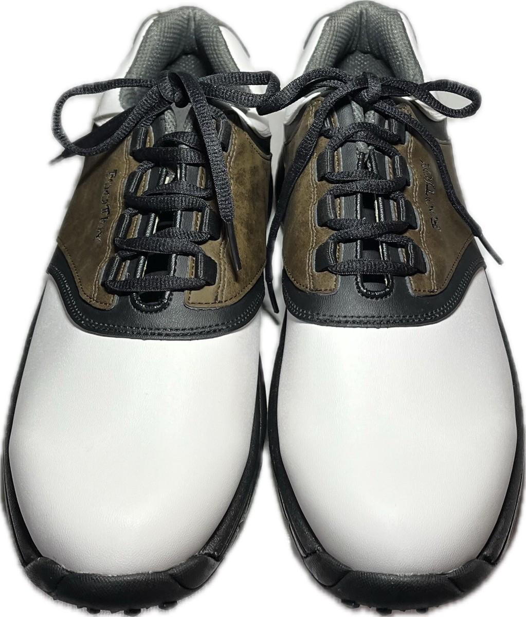 Footjoy Greenjoys White Brown & Black Spikes Men