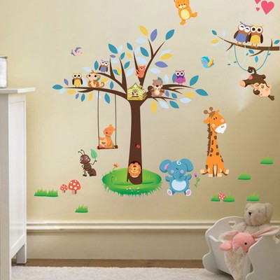 Wandtattoo Tiere Kinderzimmer Bar Eule Baum Baby Sticker Aufkleber Junge Sticker Ebay