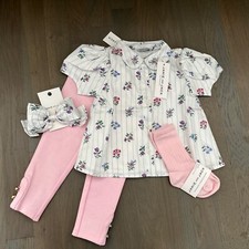 NWT Janie and Jack girl 3/4-piece pink floral top SPRING bow socks SET 12 18 2T