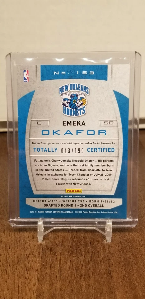2013-14 Totally Certified Materials Red Card #163 Emeka Okafor Jersey /199 - Image 2 of 2