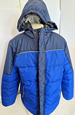 Swiss Tech Boys Winter Puffer Jacket Fur lined Hood LG 10-12 Blue/Black Zip