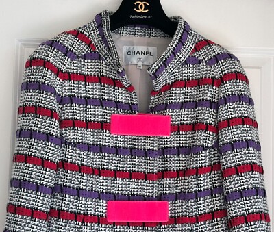 CHANEL 17S BLACK WHITE RED LILAC PINK CC LOGO TWEED RUNWAY JACKET
