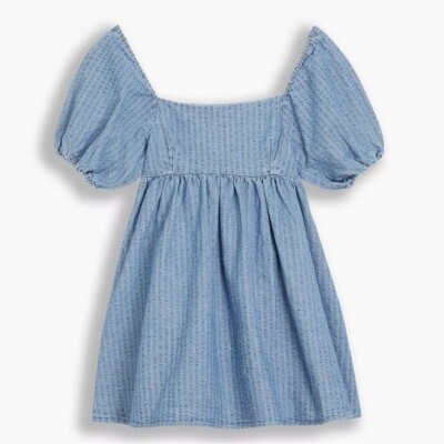 petite white dress with sleeves Lovers Lane Lace Trim Puff Sleeve Dress White
