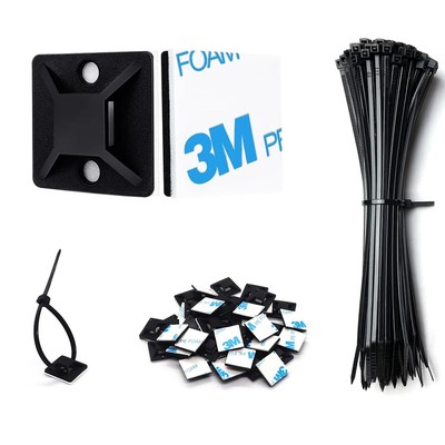 Strong Back-Glue Self Adhesive Cable Zip Tie Mounts Kit - 100 Set Cable Manag...