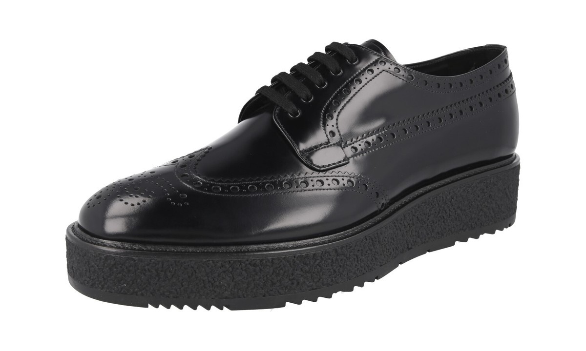 PRADA PLATFORM FULL BROGUE DRESS SHOES 2EG015 BLACK LEATHER