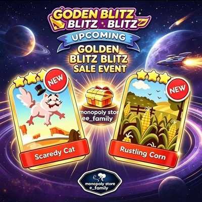    Monopoly Go Golden Blitz Stickers 4  Scaredy Cat & 5 Rustling Corn   