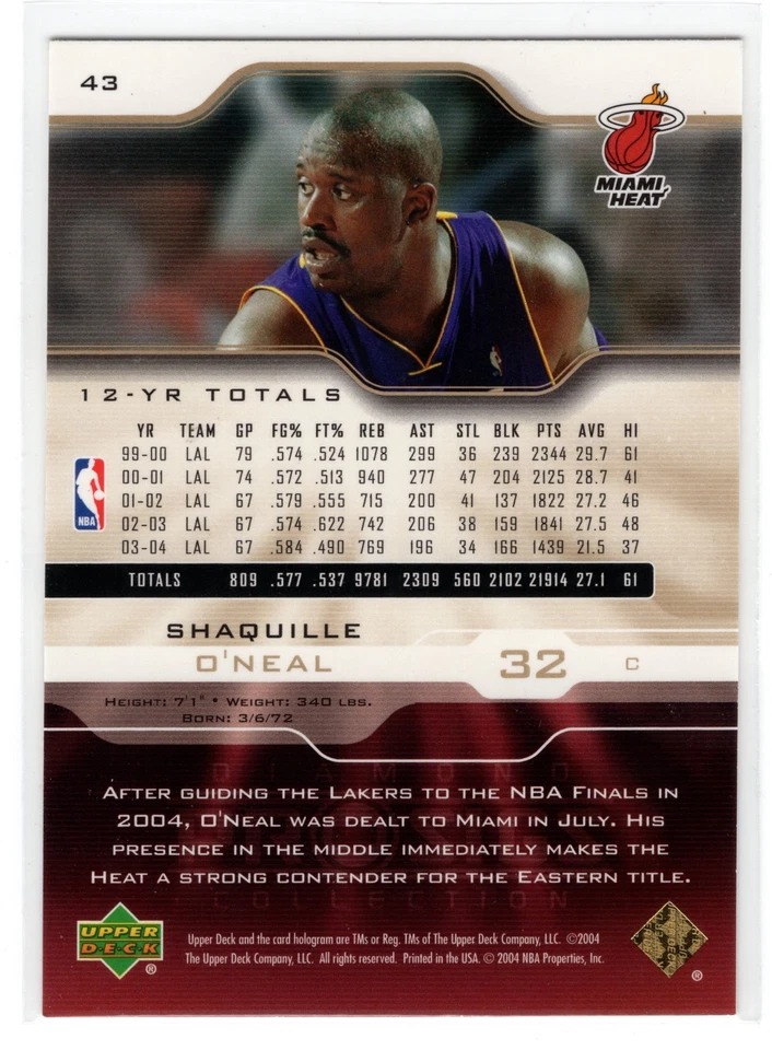 2004 Upper Deck Pro Sigs Basketball Shaquille O'Neal #43 Gold - Image 2 of 2