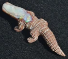 MEXICAN NATURAL MATRIX MULTI-COLOR FIRE OPAL ALIGATOR STONE CARVED FIGURINE