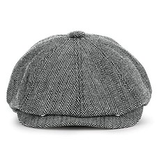 Newsboy Cap for Men Herringbone Tweed Wool Blend Vintage 7-7 1/8 Light Grey