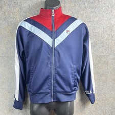 FILA Mens Medium Track Jacket Navy Red Colorblock Full Zip Retro 90s Logo Pocket