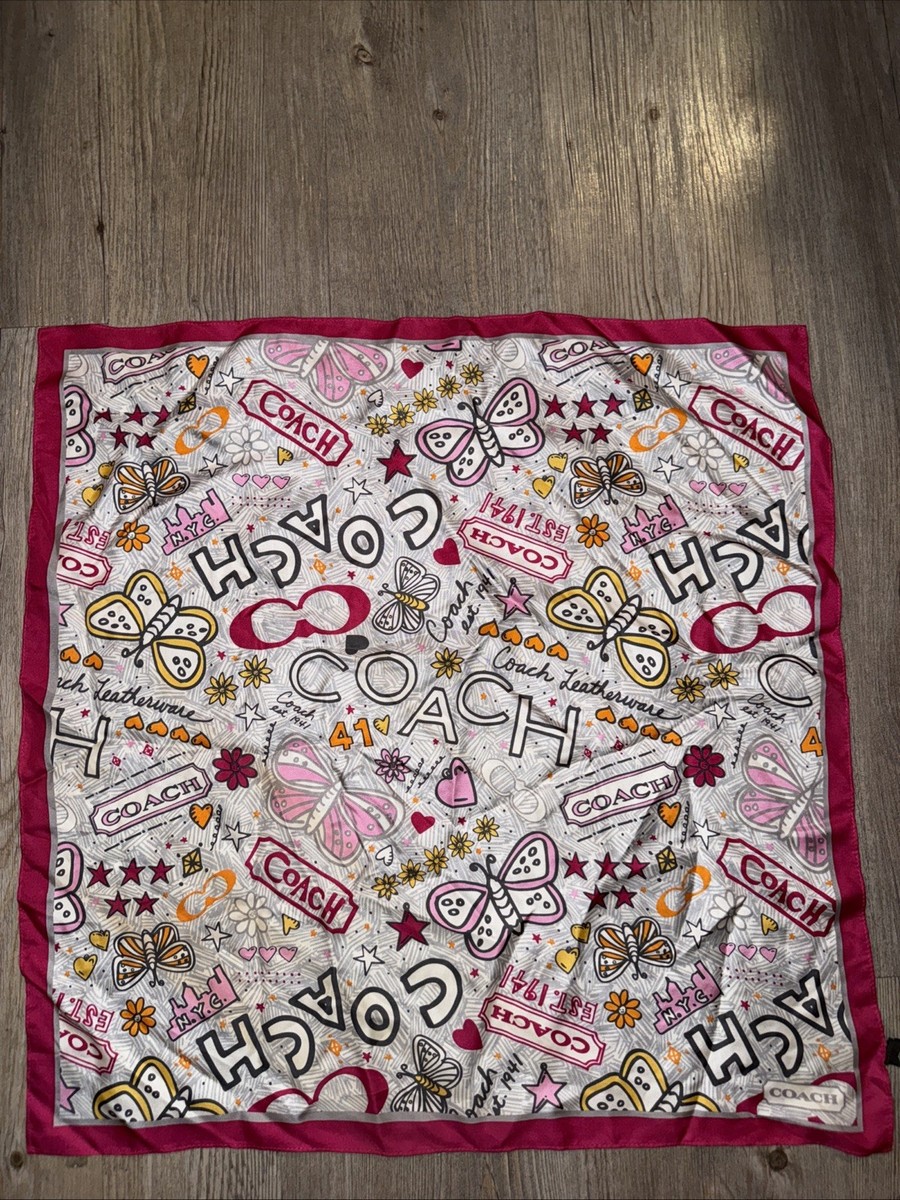 Vintage Coach Graffiti 21” Square Scarf Silk Magenta Pink