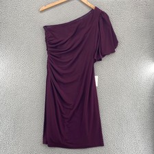 Calvin Klein Dress Womens 8 Purple One Shoulder Flutter Sleeve Ruched Knit NWT