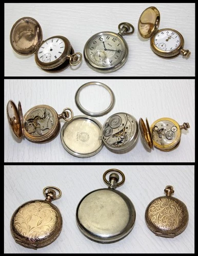 Antique Lot of 3 Pocket Watches Elgin & New England Gold Filled Parts / Repair