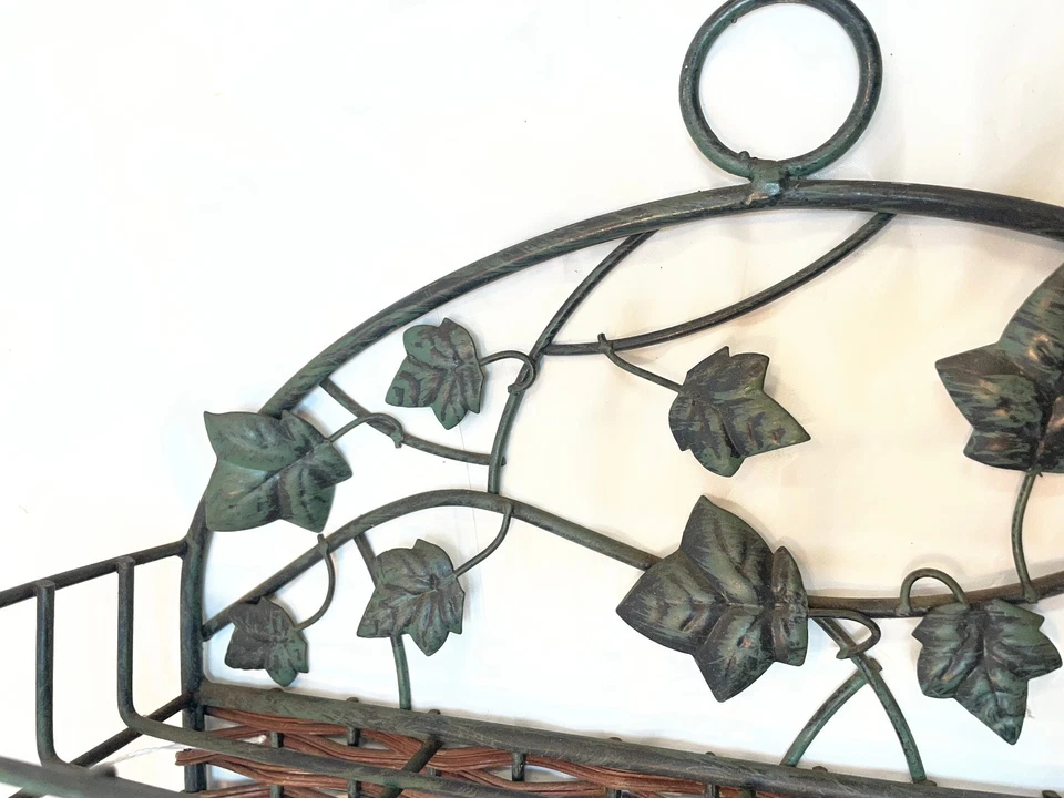 Metal and Wicker Wall Bakers Spice Trinket Rack Country Leaves 16 x 12 x 4 - Image 2 of 4