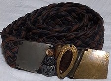 Marjorie Baer SF Braided Leather Belt Womens 37" Mixed Metal Buckle Brown Black