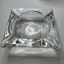 MCM Vintage Clear Thick Glass Square Star Cigar Cigarette Ashtray 5 7/8”