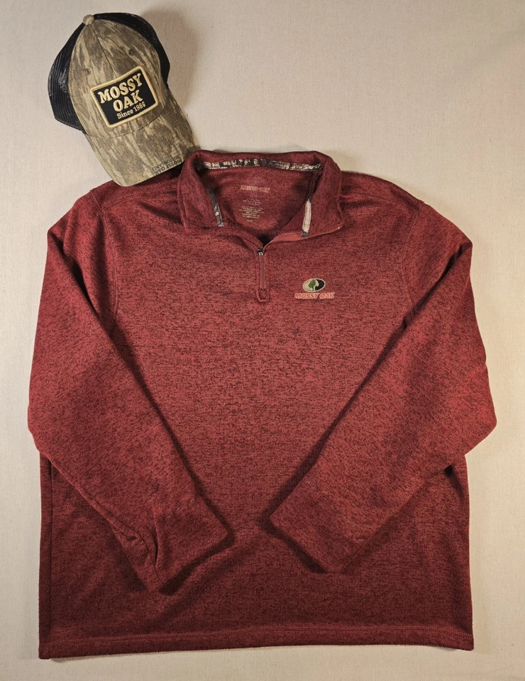 Vintage Mossy Oak Sweatshirt Sweater Mens 2xl Red Pullover 1/4 Zip Free Hat - Image 2 of 4