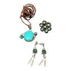 VTG Zuni Cluster Ring & Native American 925 Silver  Turquoise Pendant, Earrings