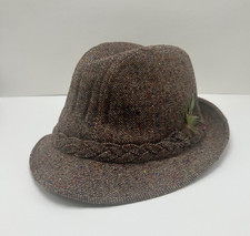 Stetson Wool Tweed Fedora Hat Size Large Brown Speckled Feather USA