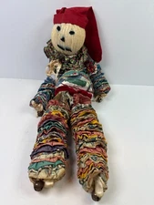 Vintage Handmade Yo-Yo Quilt Rag Doll – 18” Feedsack Fabric Folk Art Clown