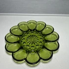 Vintage 1970's  Anchor Hocking Fairfield Avocado Green Glass Deviled Egg Plate