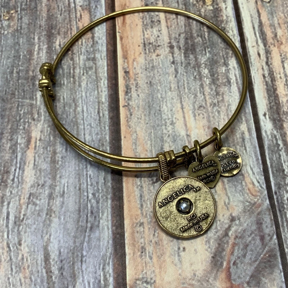 Brazalete Brazalete Pulsera Tensión Dije Cruz Corazón Latón Antiguo Firmado Angélica Foto 3 de 3