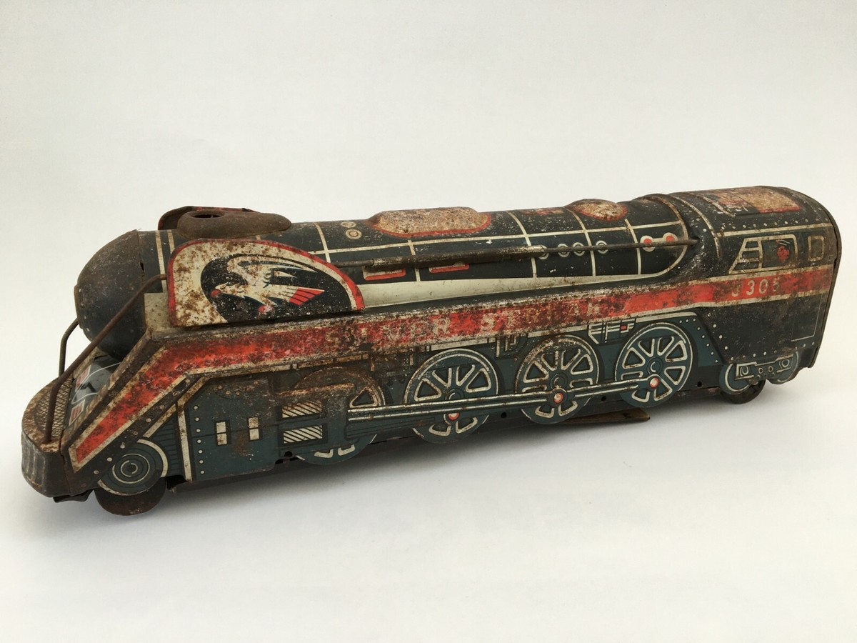 Vintage Silver Streak 3305 Tin Toy Train Modern Toys Japan